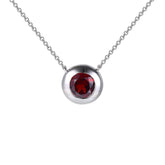 Glojewels Classical Simple Solitaire Natural Garnet Round Cut Silver Pendant Necklace