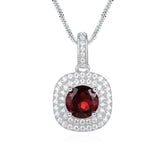 Glojewels Classical Double Halo Deep Red Natural Garnet Round Cut Pendant Necklace