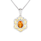 Glojewels Two-Tone Floral Motif Yellow Natural Citrine Oval Cut Pendant Necklace