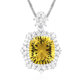 Glojewels Floral Touch Hlao Lemon Yellow Natural Citrine Cushion Cut Pendant Necklace