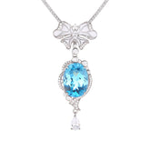 Glojewels Elegant Butterfly-Inspired Blue Natural Topaz Oval Cut Pendant Necklace