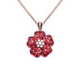 Glojewels Rose Gold Floral Design Natural Garnet Round Cut Pendant Necklace