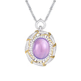 Glojewels Two Tone Elegant Pink Natural Amethyst Oval Cut Pendant Necklace