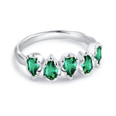 Glojewels Half Eternity Five-Stone Natural Emerald Pear Cut Silver Band Ring