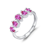 Glojewels Half Eternity Five-Stone Natural Ruby Pear Cut Silver Band Ring