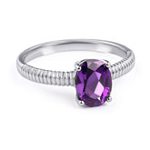 Glojewels Classical Solitaire Natural Amethyst Oval Cut Silver Ring