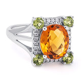 Glojewels Vintage Luxury Split Shank Orange Citrine Oval Cut Silver Ring
