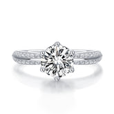 Glojewels Classic Dianty White Sapphire 1ct Moissanite Round Cut Silver Ring