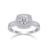 Glojewels Split Shank Double Halo White Sapphire 1ct Moissanite Round Cut Silver Ring