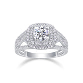 Glojewels Double Halo Twisted White Sapphire 1ct Moissanite Round Cut Silver Ring