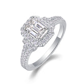 Glojewels Halo White Sapphire 1ct Moissanite Emerald Cut Silver Ring