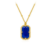 Glojewels Gold Blue Mirror Natural Lapis Lazuli Emerald Cut Silver Pendant Necklace