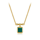 Glojewels Gold Square Minimalist Design Natural Malachite Princess Cut Silver Pendant Necklace