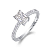 Glojewels 4-claw White Sapphire 1ct Moissanite Emerald Cut Silver Ring