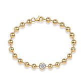 Glojewels Gold Bead Solitaire 1ct White Moissanite Round Cut Silver Chain Bracelet