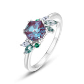 Glojewels Three Stone Alexandrite Hexagon Cut Silver Ring