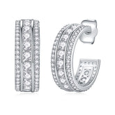 Glojewels 3 Rows White Round Cut Moissanite Stud Earring