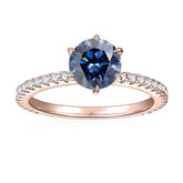 Glojewels Rose Gold Half Eternity 1ct Blue Moissanite Round Cut Silver Ring