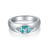 Glojewels Three Stone 1ct Blue-green Moissanite Oval Cut Silver Ring
