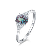 Glojewels Three Stone Alexandrite Oval Cut Silver Ring