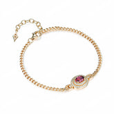 Glojewels Champagne Gold Double Halo Natural Garnet Oval Cut Silver Bracelet