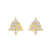 Glojewels Gold Tone Christmas Tree White Round Cut Moissanite Stud Earring