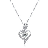 Glojewels Rose Heart 1ct White Moissanite Round Cut Silver Pendant Necklace