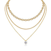 Glojewels Gold Belcher Chain 2ct White Moissanite Round Cut Silver Layered Necklace