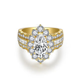Glojewels Gold Halo 2ct White Moissanite Marquise Cut Silver Ring
