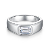 Glojewels Solitaire Classical 1ct White Moissanite Emerald Cut Silver Ring