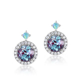 Glojewels Halo Opal Alexandrite Round Cut Silver Drop Earring