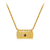 Glojewels Gold Retro lock Natural Garnet & Topaz Round Cut Silver Pendant Necklace