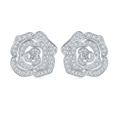 Glojewels Art Deco Rose White Moissanite Round Cut Silver Stud Earring
