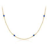 Glojewels Gold Gypsophila Design Natural Lapis Lazuli Silver Beaded Necklace