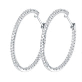 Glojewels Circle Pave White Moissanite Round Cut Silver Hoop Earring