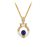 Glojewels Gold Circle Design Natural Lapis Lazuli & Mother of Pearl Round Cut Silver Pendant Necklace