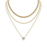 Glojewels Gold Cuban Link Chain 3ct Round Cut Moissanite Silver Layered Necklace