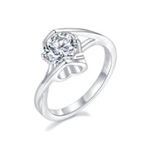 Glojewels Bypass Solitaire 1ct White Moissanite Round Cut Silver Ring
