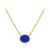 Glojewels Gold Sun Shape Natural Lapis Lazuli Oval Cut Silver Pendant Necklace