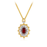 Glojewels Two Tone Bright Sun Design Natural Garnet Oval Cut Silver Pendant Necklace