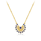 Glojewels Gold Peacock Feather Design Natural Lapis Lazuli Round Cut Silver Pendant Necklace