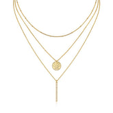 Glojewels Gold Coins White Moissanite Round Cut Silver Layered Necklace