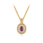 Glojewels Gold Retro Halo Natural Garnet Oval Cut Silver Twist Chain Pendant Necklace