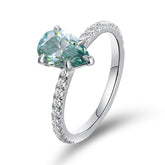 Glojewels Half Eternity 1.5ct Blue-green Moissanite Pear Cut Silver Ring