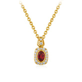 Glojewels Gold Vintage Halo Natural Garnet Oval Cut Silver Pendant Necklace
