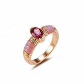 Glojewels Champagne Gold Pink Shell Natural Garnet Oval Cut Silver Ring