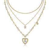 Glojewels Gold Retro Style 2.5ctw White Moissanite Round & Heart Cut Silver Layered Necklace