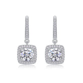 Glojewels Halo White 1ct Moissanite Round Cut Silver Drop Earring