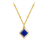 Glojewels Gold Square Natural Lapis Lazuli Princess Cut Silver Pendant Necklace