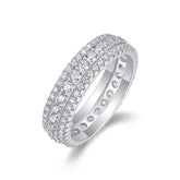 Glojewels Eternity 3-rows White Sapphire Moissanite Round Cut Silver Band Ring